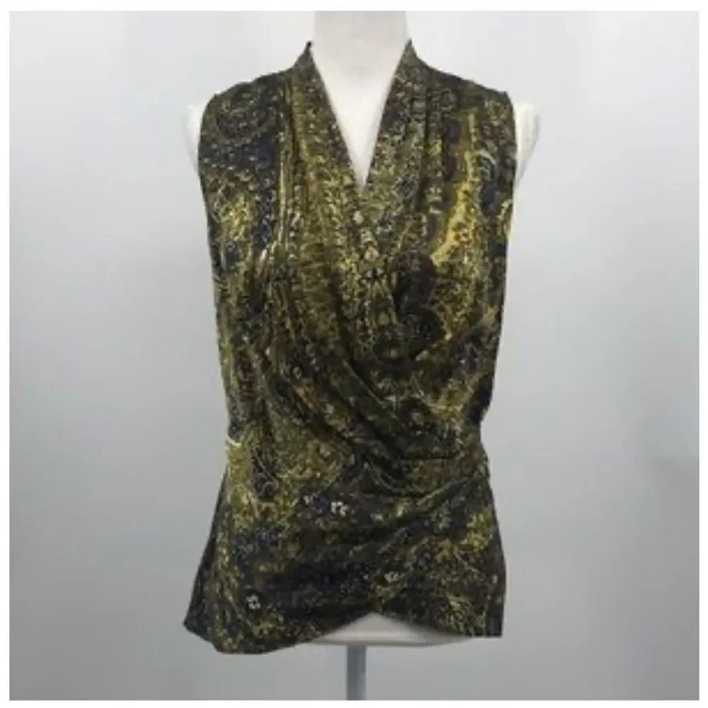 NWT Lafayette 148 New York Womans Olive100% Silk Sleeveless Top Size 0